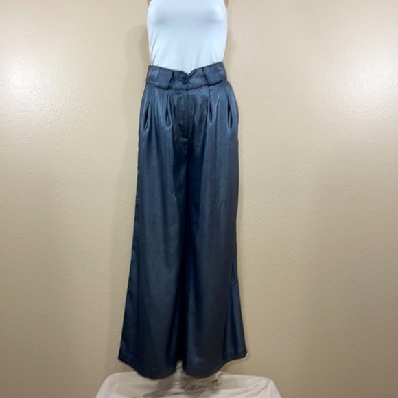 🌱 NWT L’Acqdemie High Waist Wide Leg Metallic Pants - Picture 2 of 9